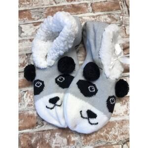 NWT Charles Albert New York Fur Panda Slippers socks Gray & white Sz M/L 8-10